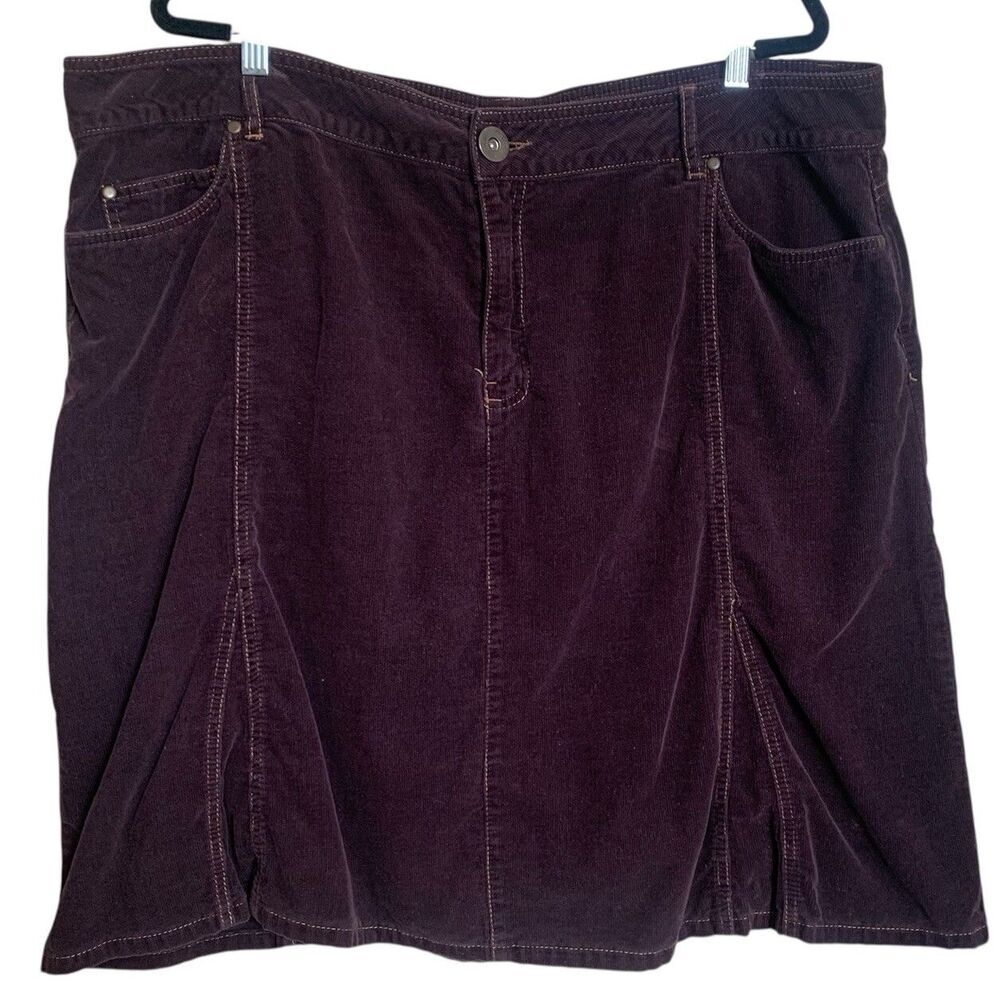 Plus Size Corduroy Skirt Brown Size 26W Knee-Length Cotton Pockets Zip Belt Loop - Picture 11 of 11